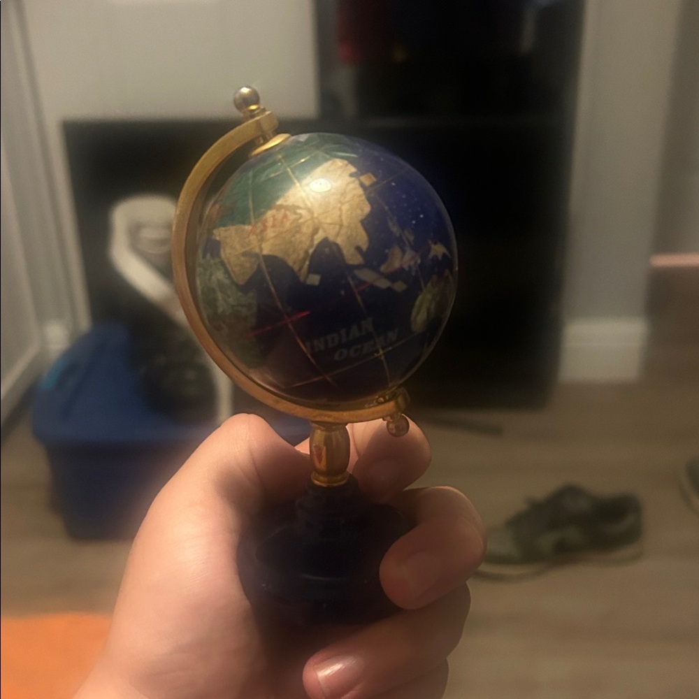 Original Lapis Lazuli Tabletop World Globe Inlaid Semiprecious Gemstone